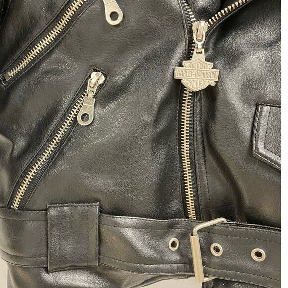HARLEY DAVIDSON Child Motorcycle Leather Jacket Size 6 Black Zipper Pockets - Picture 8 of 12